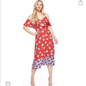 LONDON TIMES COLD SHOULDER FLORAL DRESS